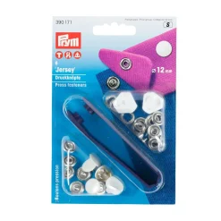 Prym Jersey Druckknöpfe glatte Kappe Messing Ø12mm weiß 6 Stück