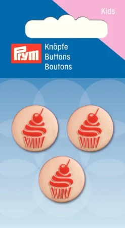 Prym Kinder Knopf Knöpfe Cupcake 18mm 4 Stück rosa pink