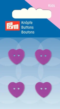 Prym Kinder Knopf Knöpfe Herz pink 13mm 4 Stück