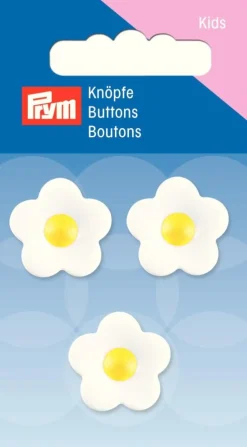 Prym Kinder Knopf Knöpfe Öse Blume weiß gelb 20mm 3 Stück