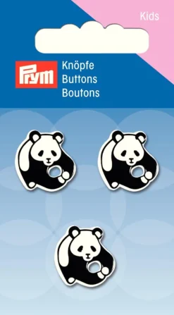Prym Kinder Knopf Knöpfe Öse Panda schwarz weiß 17mm 3 Stück