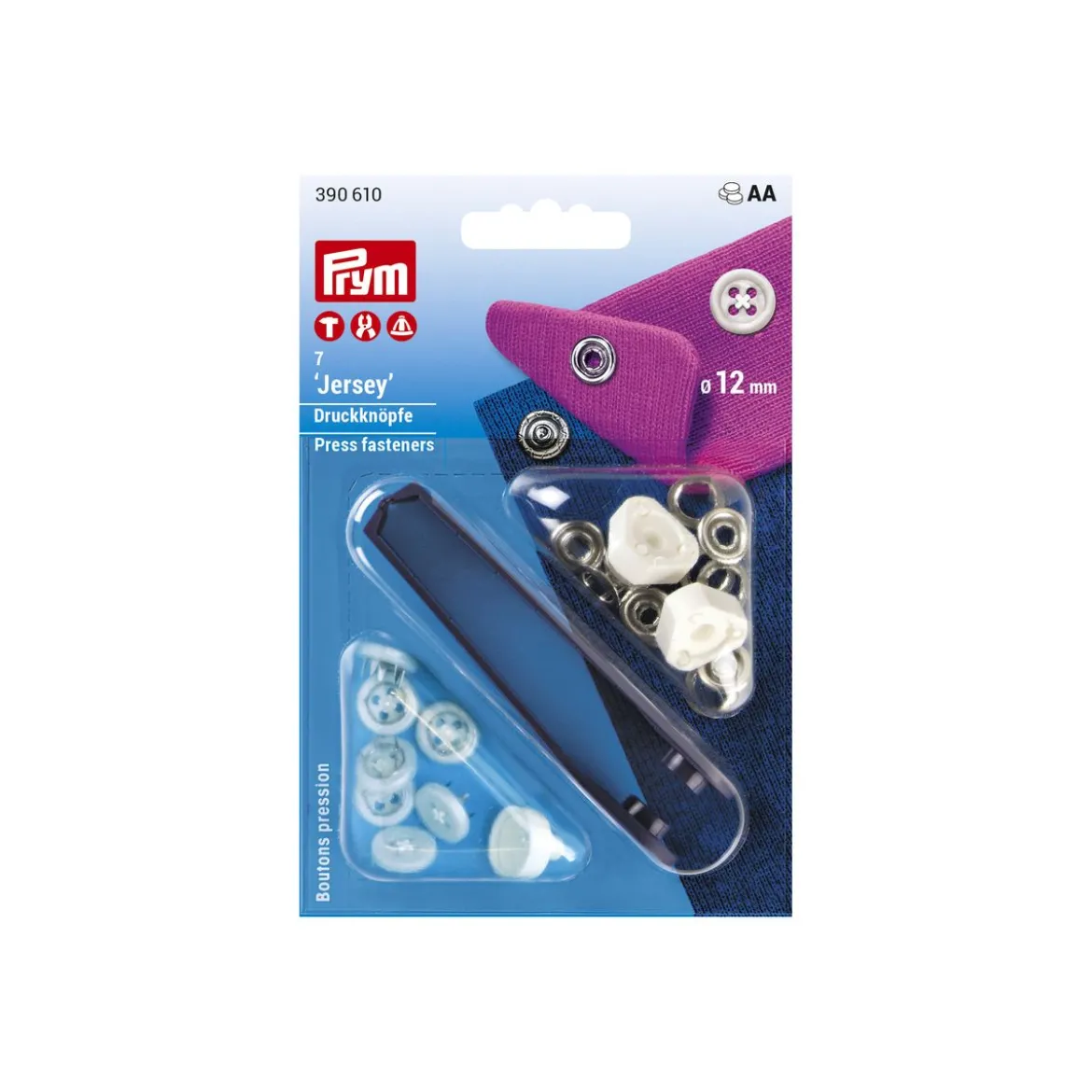 Prym Nähfrei Druckknopf Jersey Annähoptik weiß Fadenfarbe weiß 7 Stück 12mm