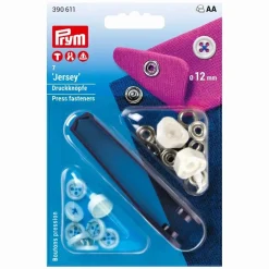 Prym Nähfrei Druckknopf Jersey Annähoptik weiß Fadenfarbe blau 7 Stück 12mm