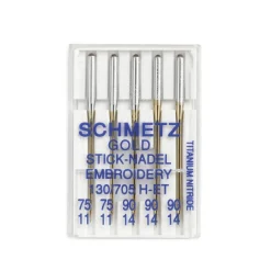 Prym Nähmaschinennadeln 130/705 GOLD Sticken No. 75+90 5 Stück
