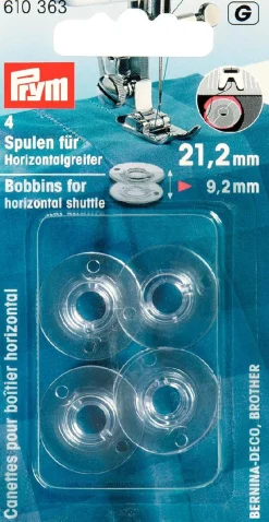 Prym 4 Nähmaschinen Spulen für Horizontalgreifer 21,2mm