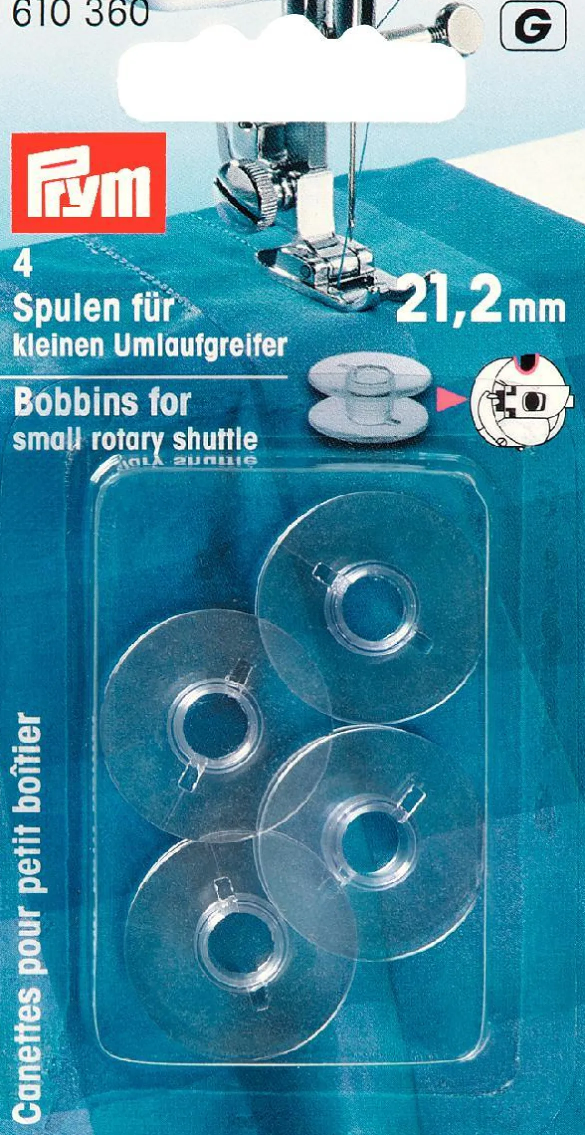 Prym 4 Nähmaschinen Spulen für kleinen Umlaufgreifer 21,2mm