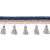 Quasten Borte Trio blau grau beige Breite: 25mm