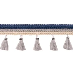 Quasten Borte Trio blau grau beige Breite: 25mm