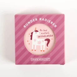 Radiergummi "Du bist einfach wunderbar" Einhorn runder Radiergummi 5,5cm von Grafik Werkstatt