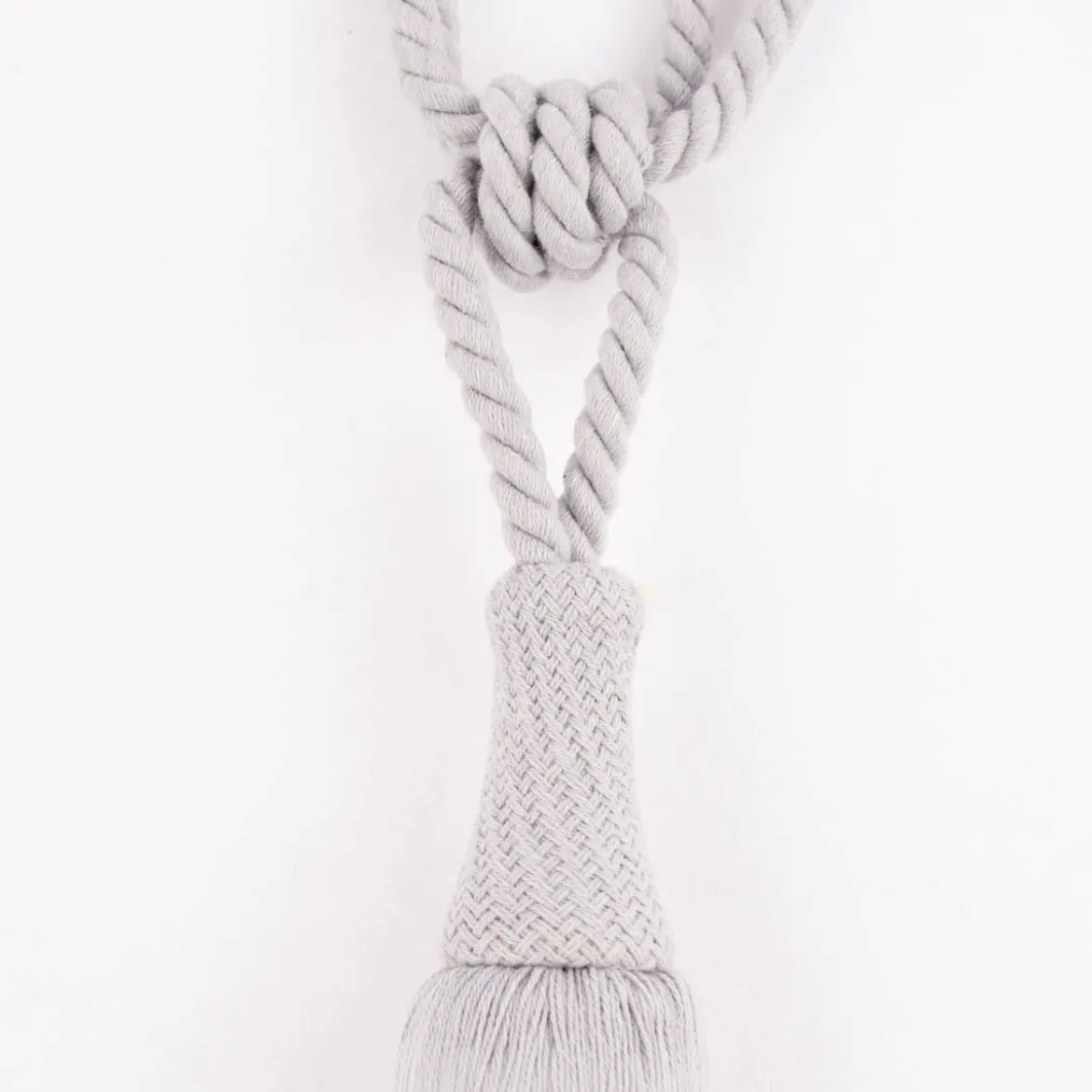 Raffhalter-Kordel 70cm mit Quaste 20cm grau aus Baumwolle
