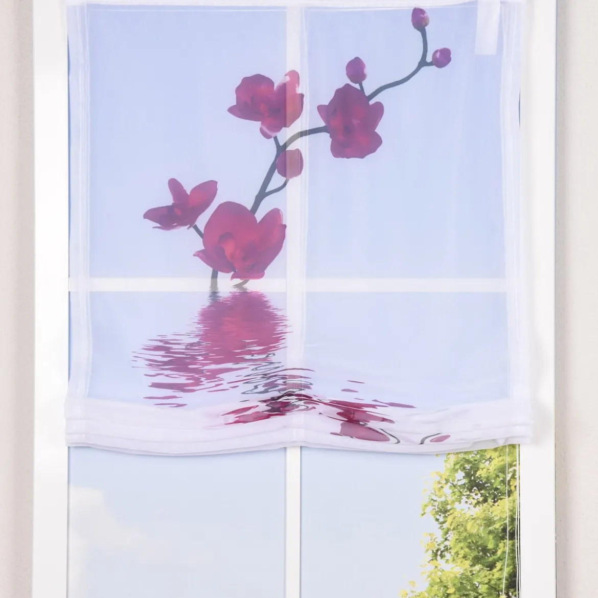 Raffrollo Rollo Voile Digitaldruck Orchidee fuchsia weiß