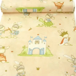 Rasch Bambino Dekostoff Baumwollstoff Gardinenstoff Meterware Ritter Hase apricot pastell 150cm