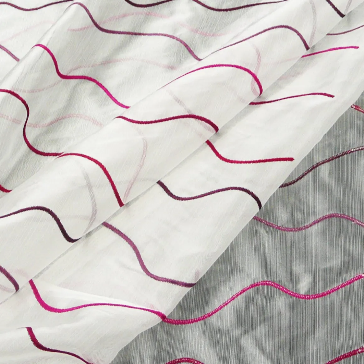 Rasch Organza Gardinenstoff Stickerei Meterware Stores Easy Way Wellen weiß pink lila rot 280cm