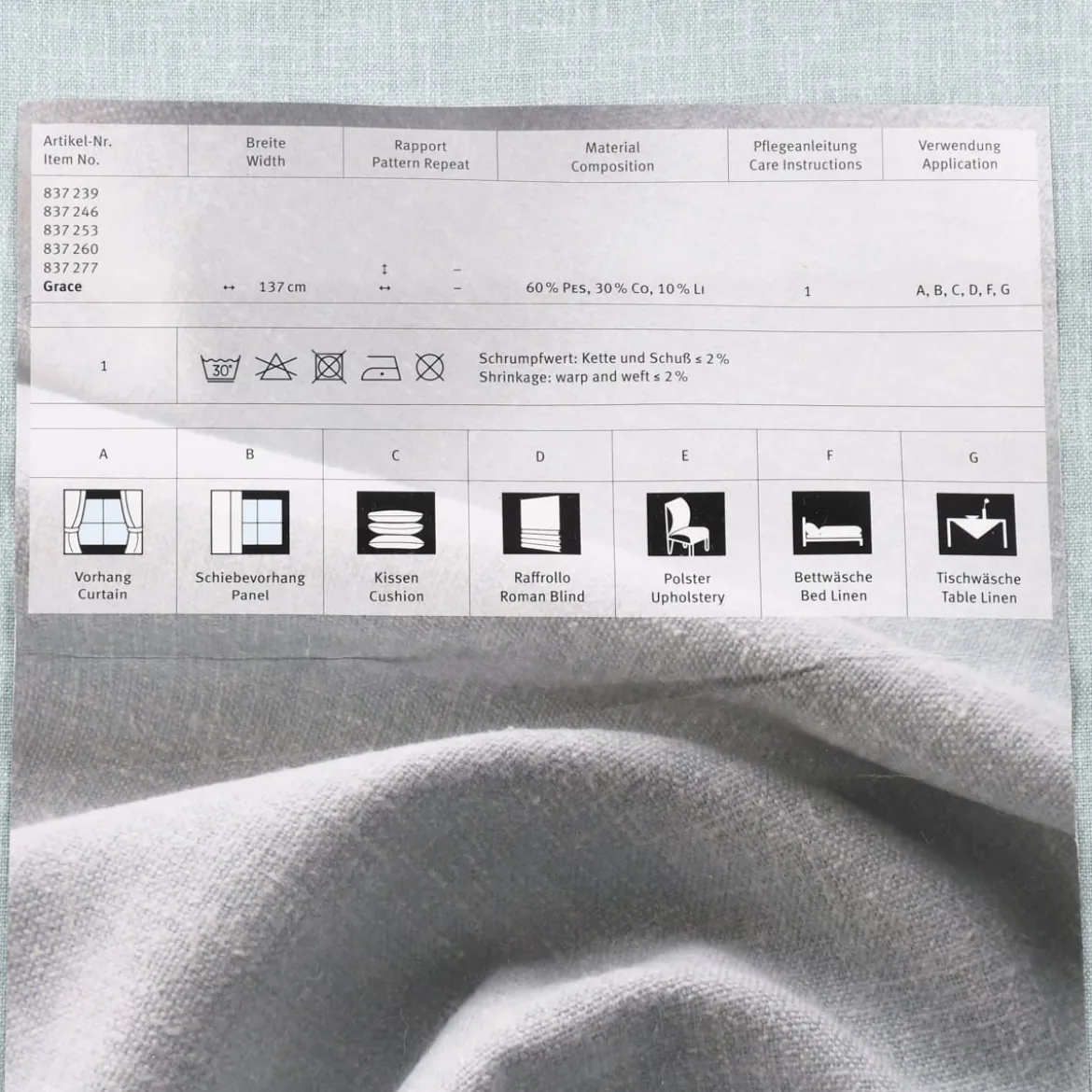 Rasch Textil Dekostoff Baumwolle Leinen Leinenoptik Grace uni meliert hellblau 1,37m Breite