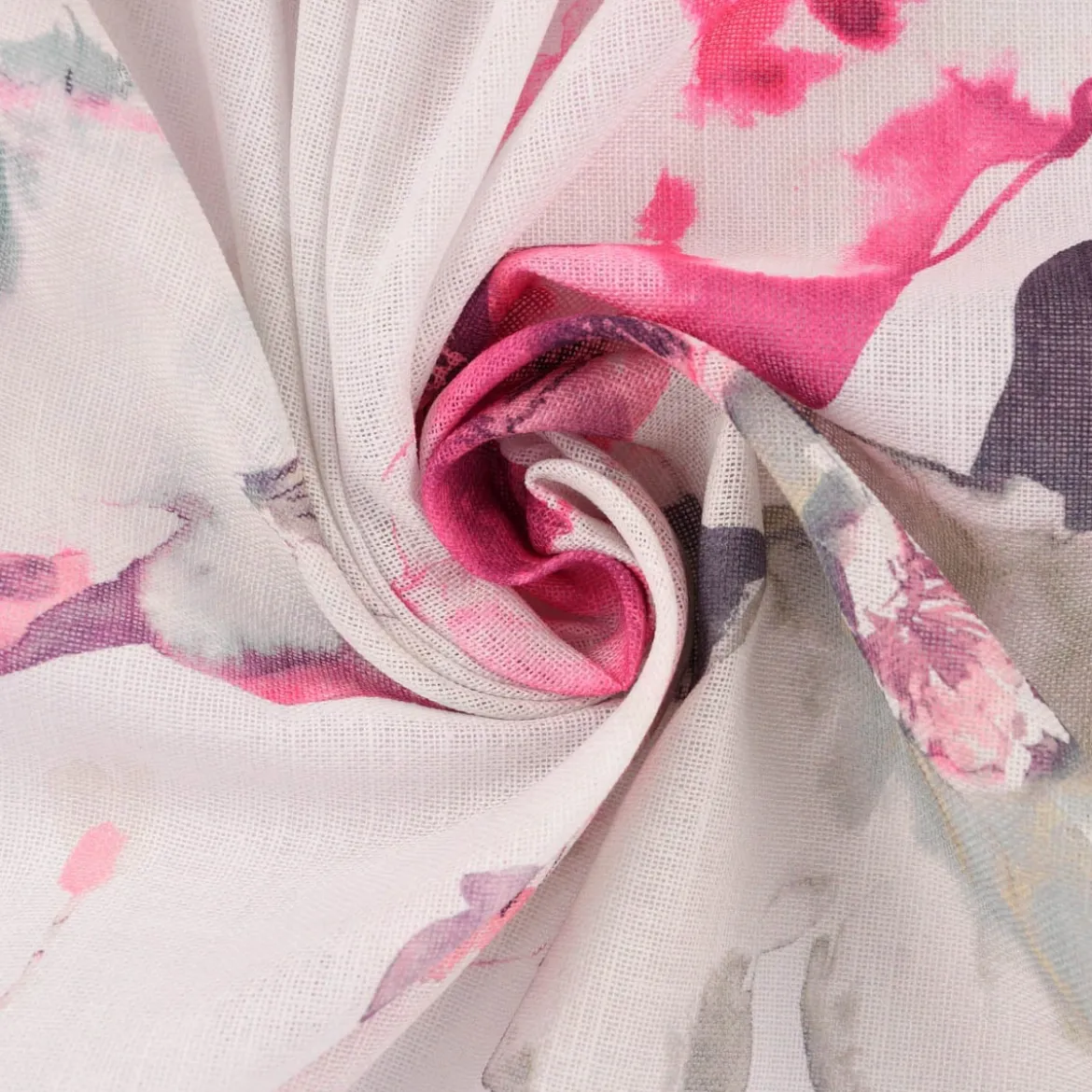 Rasch Textil Gardinenstoff Baumwolle Malve Aquarell-Blumen halbtransparent weiß pink 280cm