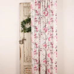 Rasch Textil Gardinenstoff Baumwolle Malve Aquarell-Blumen halbtransparent weiß pink 280cm