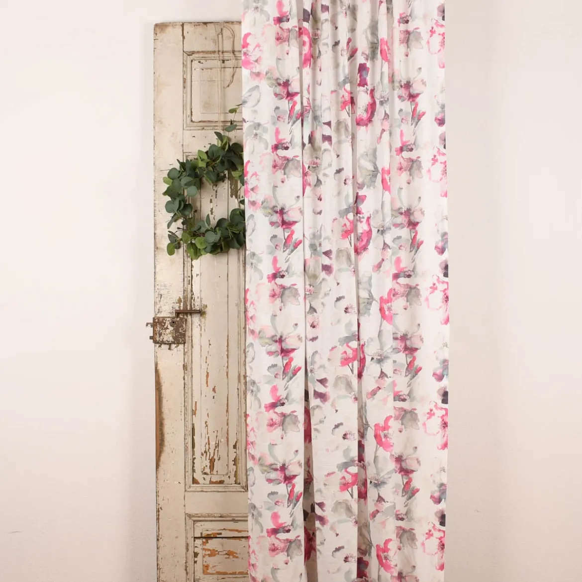 Rasch Textil Gardinenstoff Baumwolle Malve Aquarell-Blumen halbtransparent weiß pink 280cm