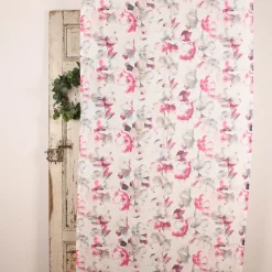 Rasch Textil Gardinenstoff Baumwolle Malve Aquarell-Blumen halbtransparent weiß pink 280cm