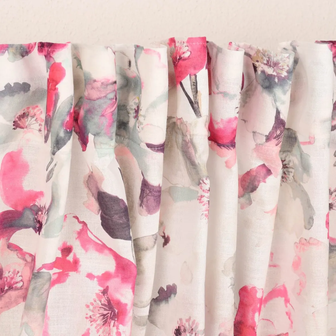 Rasch Textil Gardinenstoff Baumwolle Malve Aquarell-Blumen halbtransparent weiß pink 280cm