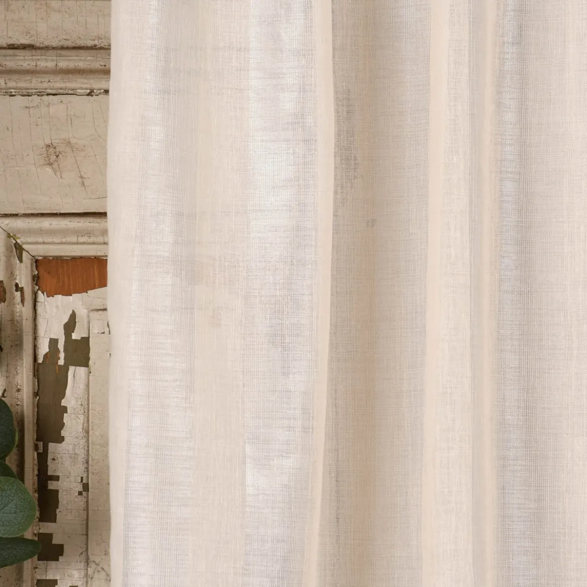Rasch Textil Gardinenstoff Stores Shine Längsstreifen Leinenstruktur creme 300cm