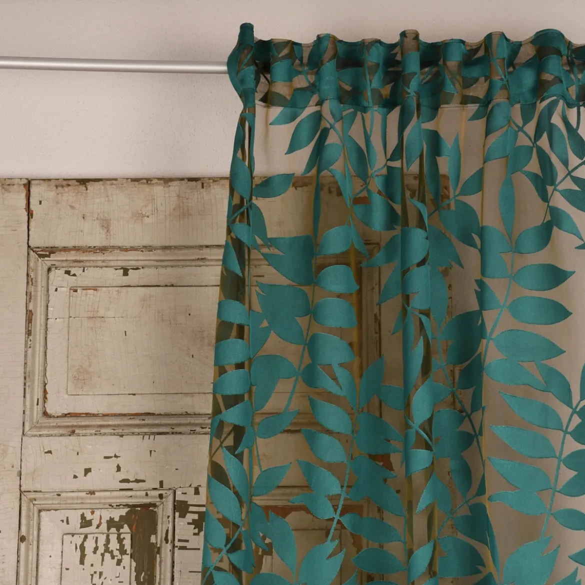 Rasch Textil Gardinenstoff Stores Ausbrenner Sri Lanka Blätter petrol bronze 300cm
