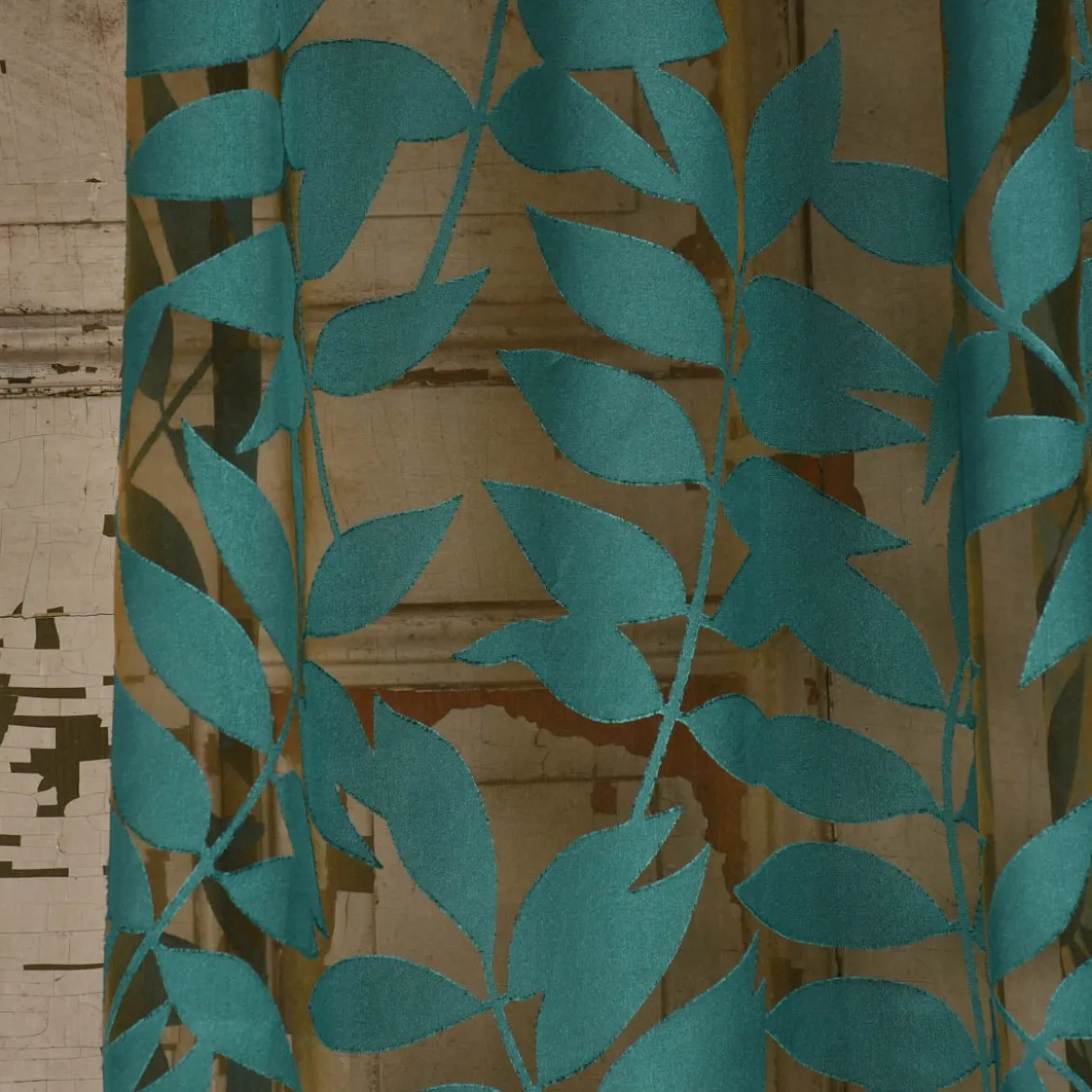 Rasch Textil Gardinenstoff Stores Ausbrenner Sri Lanka Blätter petrol bronze 300cm