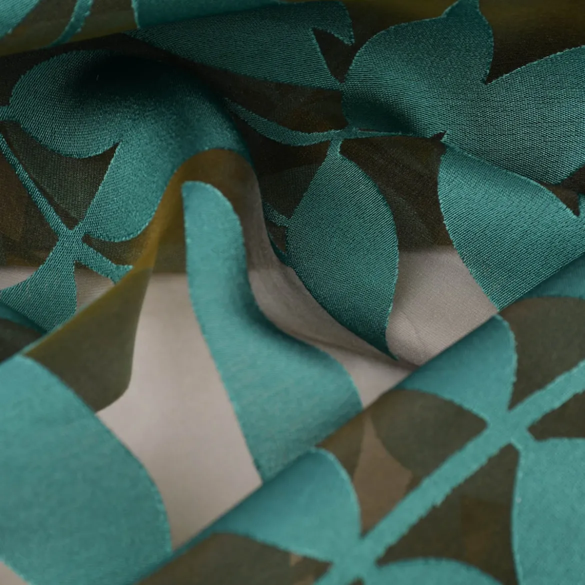 Rasch Textil Gardinenstoff Stores Ausbrenner Sri Lanka Blätter petrol bronze 300cm