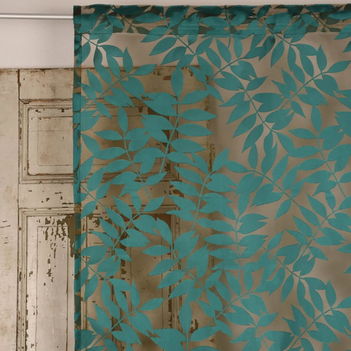 Rasch Textil Gardinenstoff Stores Ausbrenner Sri Lanka Blätter petrol bronze 300cm