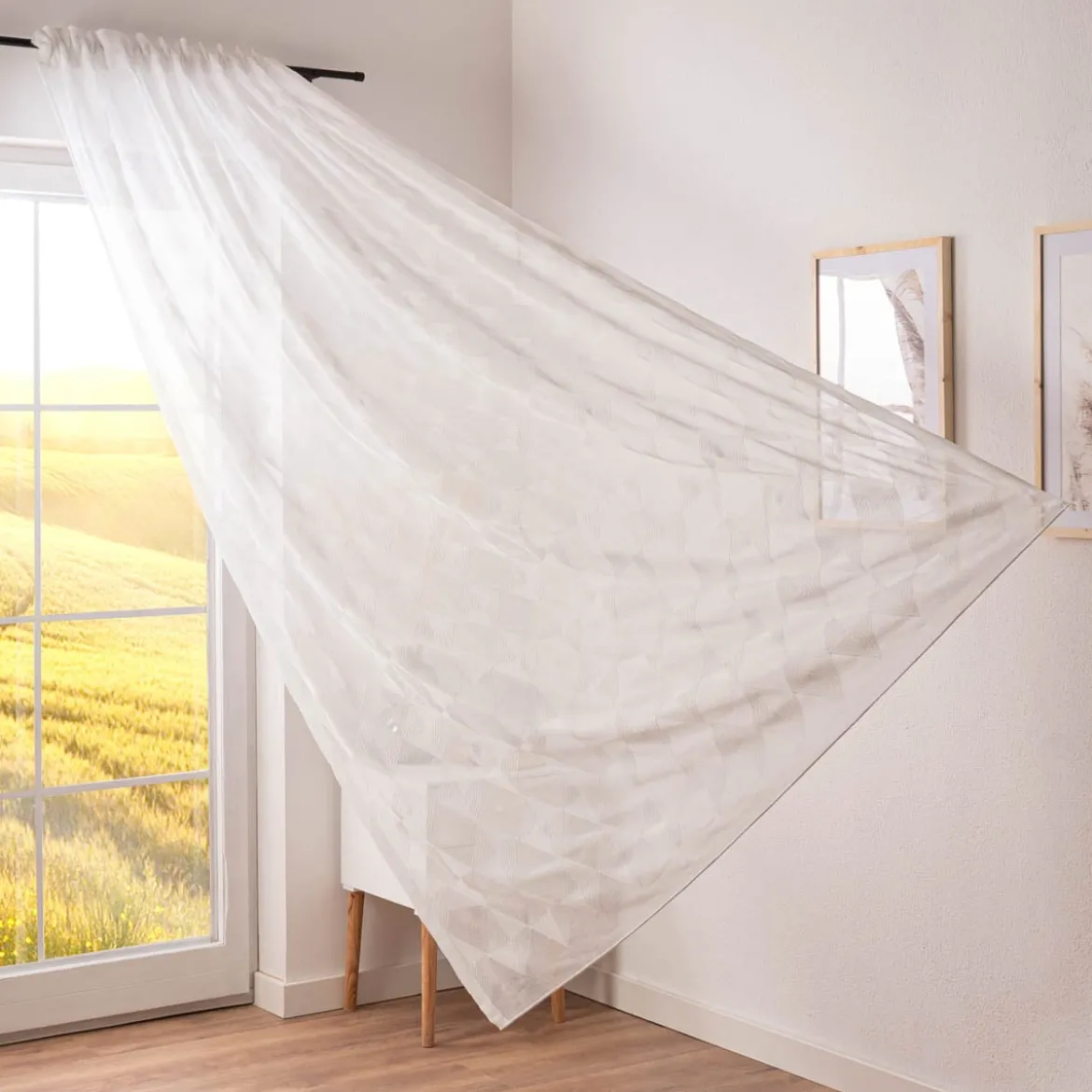 Rasch Textil Gardinenstoff Stickerei Leinenoptik Karma Rauten weiß 300cm