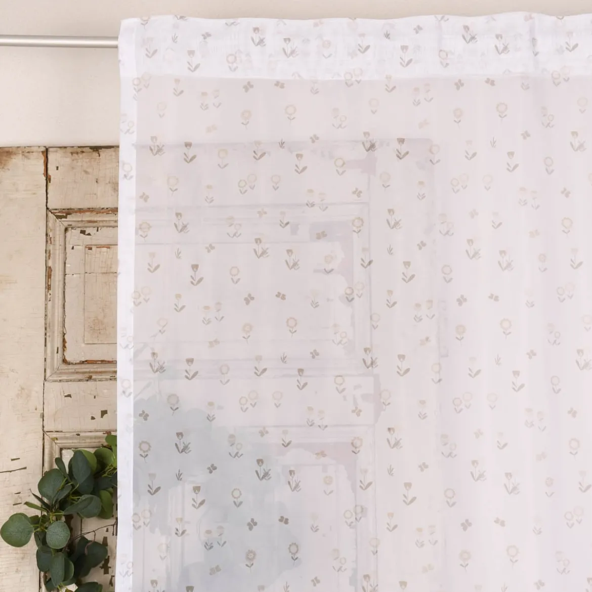 Rasch Textil Gardinenstoff Voile transparent Forest Flower Blumen weiß beige 1,40m Breite