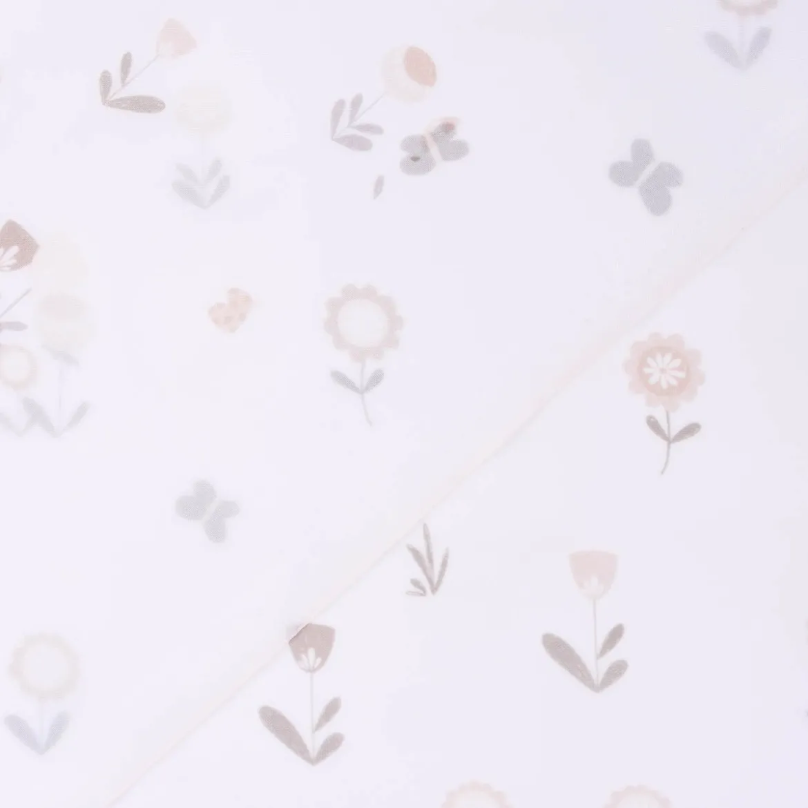 Rasch Textil Gardinenstoff Voile transparent Forest Flower Blumen weiß beige 1,40m Breite