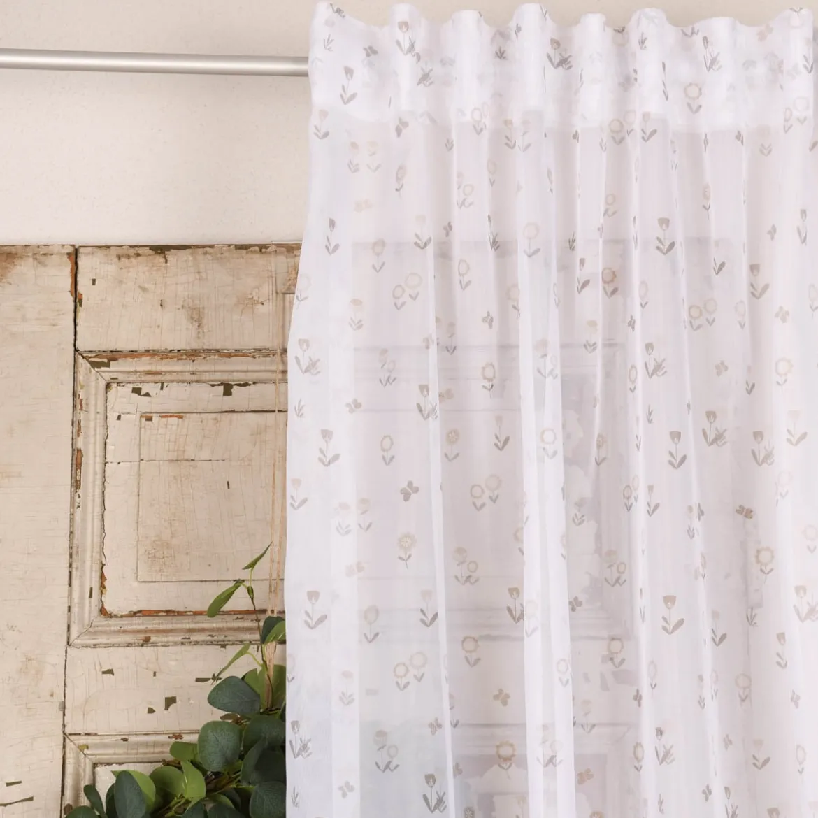 Rasch Textil Gardinenstoff Voile transparent Forest Flower Blumen weiß beige 1,40m Breite