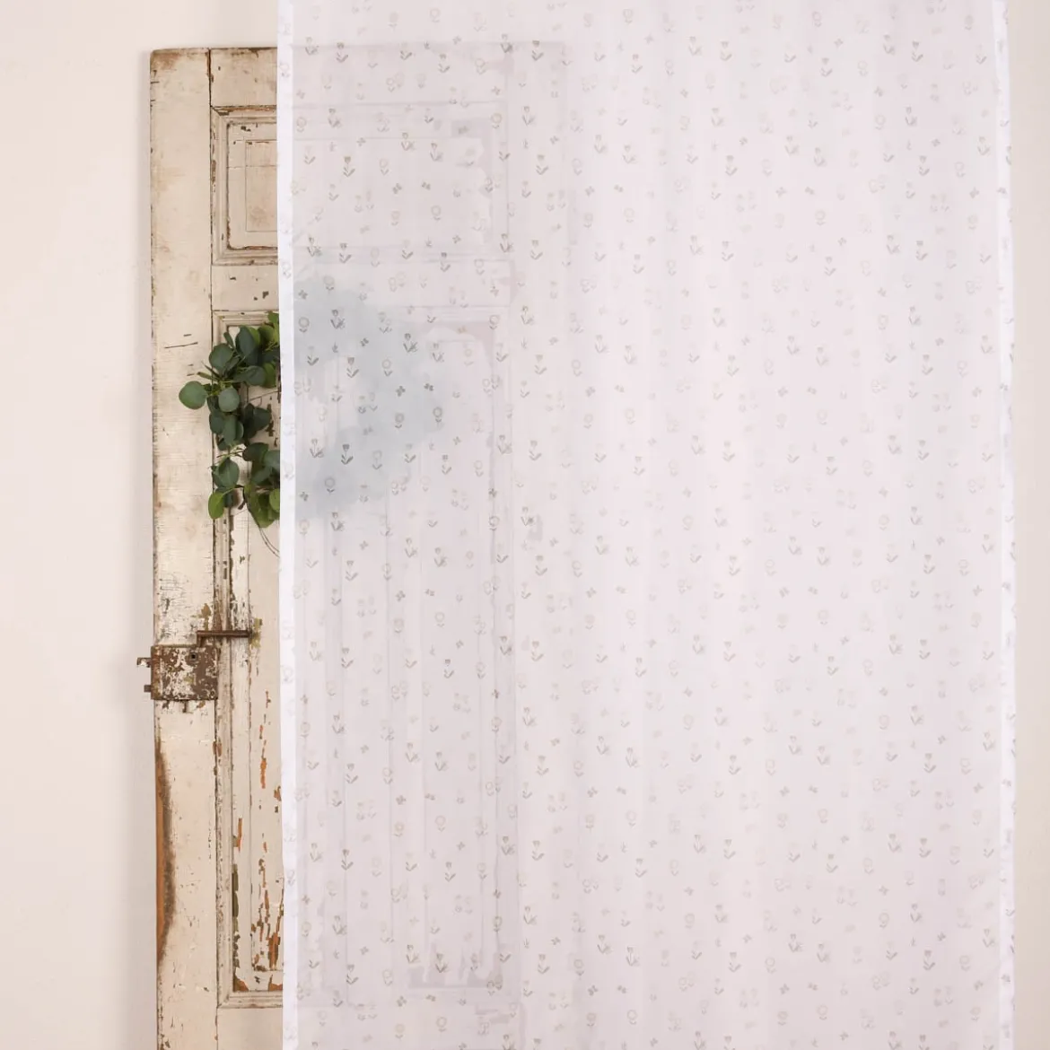 Rasch Textil Gardinenstoff Voile transparent Forest Flower Blumen weiß beige 1,40m Breite