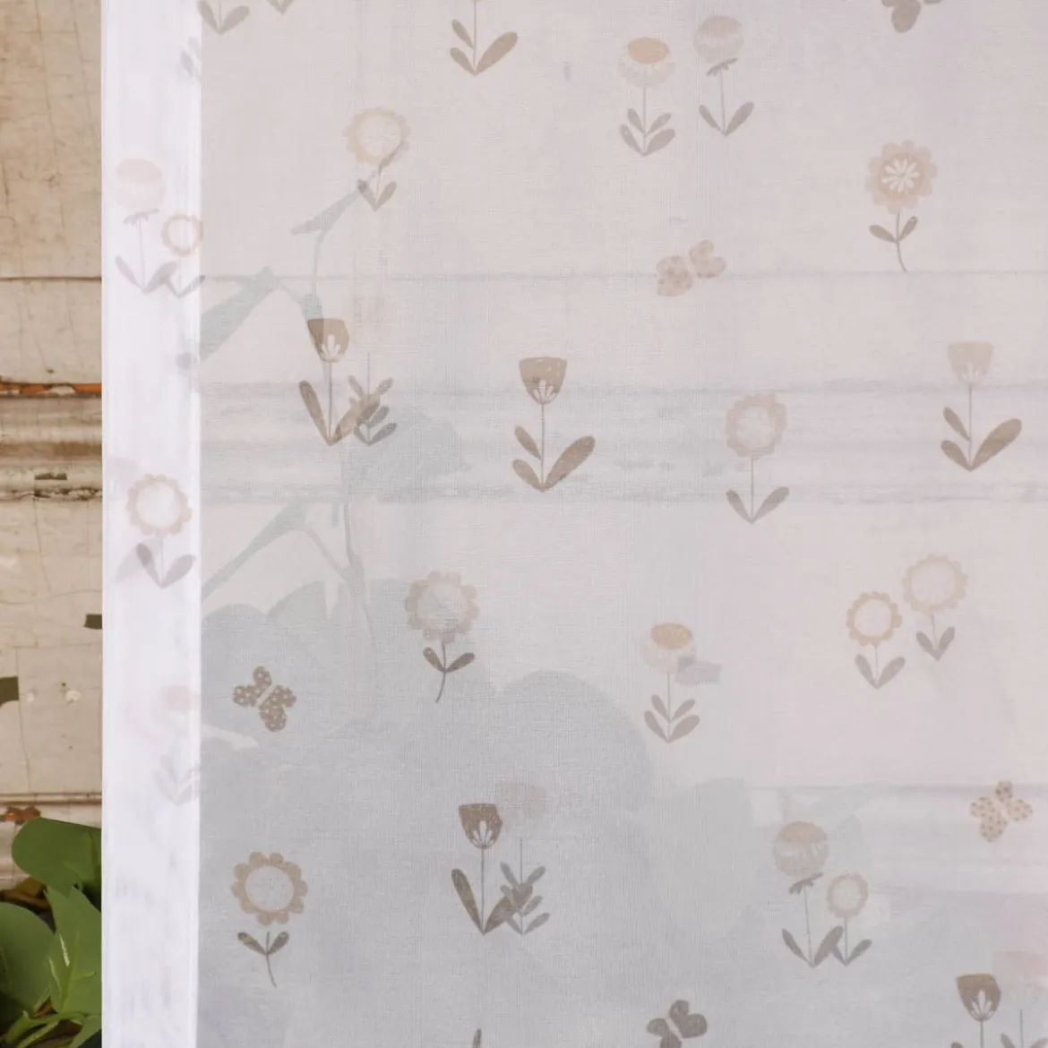 Rasch Textil Gardinenstoff Voile transparent Forest Flower Blumen weiß beige 1,40m Breite