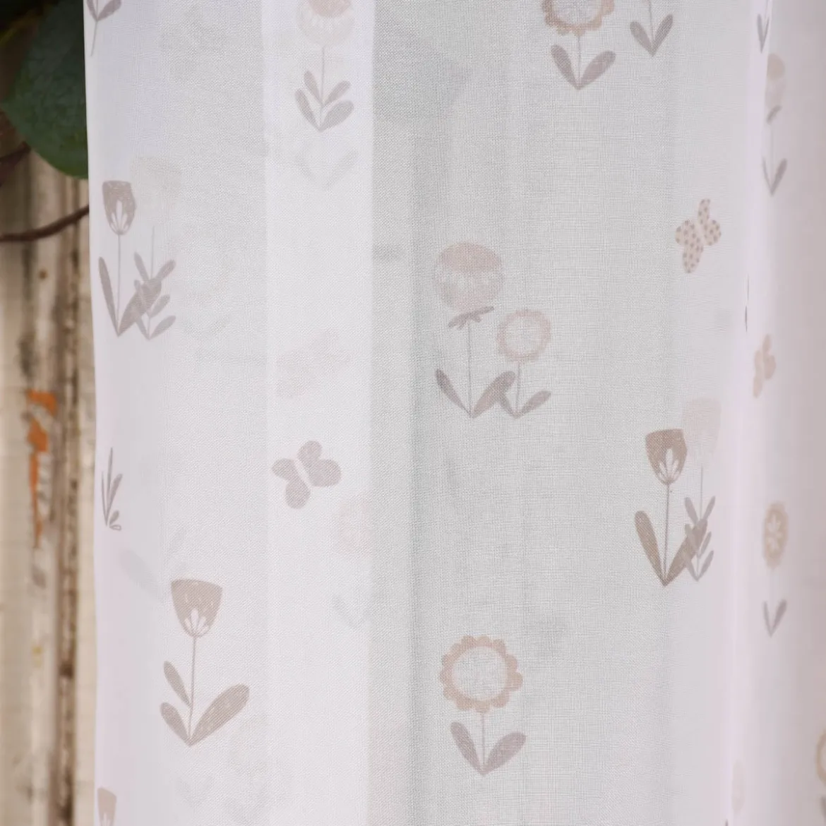 Rasch Textil Gardinenstoff Voile transparent Forest Flower Blumen weiß beige 1,40m Breite
