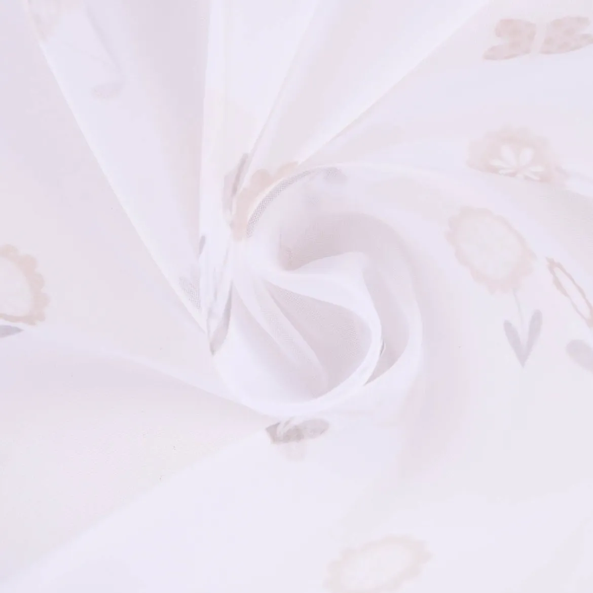 Rasch Textil Gardinenstoff Voile transparent Forest Flower Blumen weiß beige 1,40m Breite