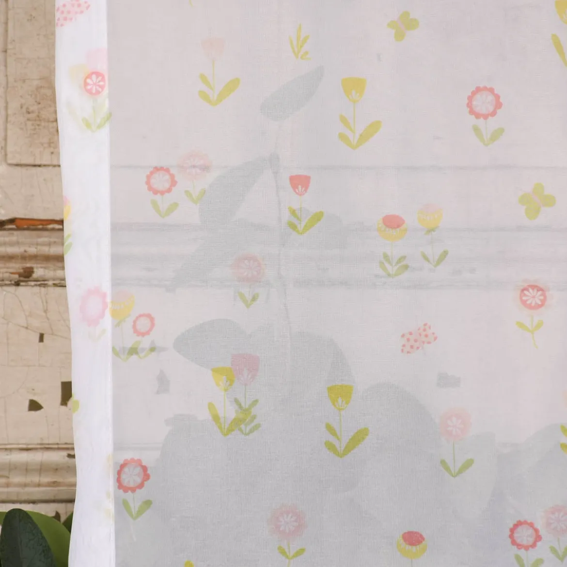 Rasch Textil Gardinenstoff Voile transparent Forest Flower Blumen weiß bunt 1,40m Breite