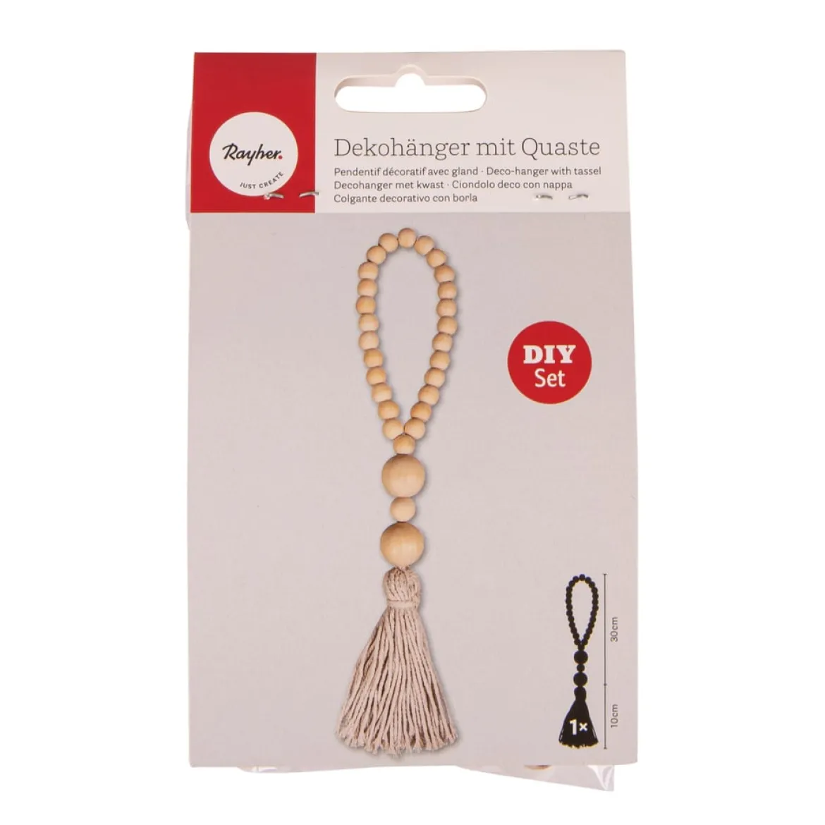 Rayher Dekohänger mit Quaste und Holzperlen DIY-Set natur weiß 30cm