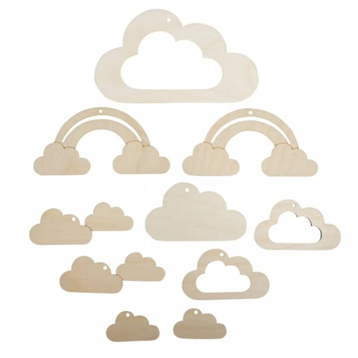 Rayher Holzhänger für Mobile kleine Wolke Set 10 tlg. versch. Größen