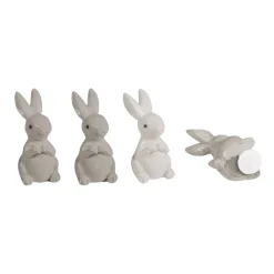 Rayher Mini Dekofigur Hasen mit Klebepunkt Polyresin cremeweise grau 4 Stück 4x2,5x2cm