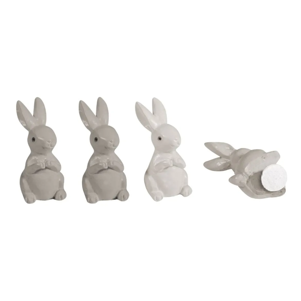 Rayher Mini Dekofigur Hasen mit Klebepunkt Polyresin cremeweise grau 4 Stück 4x2,5x2cm