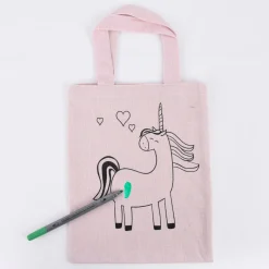 Rayher Stoff Tasche mit Einhorn Druck zum ausmalen rosa 20x25cm