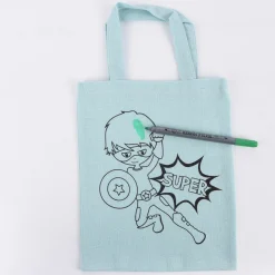 Rayher Stoff Tasche mit Superboy Druck zum ausmalen hellblau 20x25cm