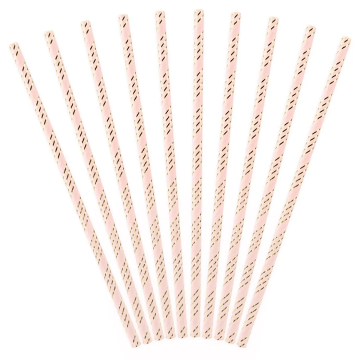 Röhrchen schräge Linien Papier 10 Stück hellrosa gold 19,5cm
