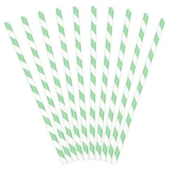Röhrchen schräge Streifen Papier 10 Stück hellgrün weiß 19,5cm