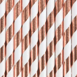 Röhrchen schräge Streifen Papier 10 Stück rosegold weiß 19,5cm