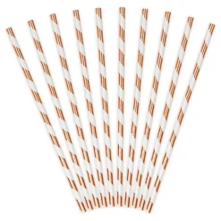 Röhrchen schräge Streifen Papier 10 Stück rosegold weiß 19,5cm