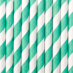 Röhrchen schräge Streifen Papier 10 Stück mint weiß 19,5cm