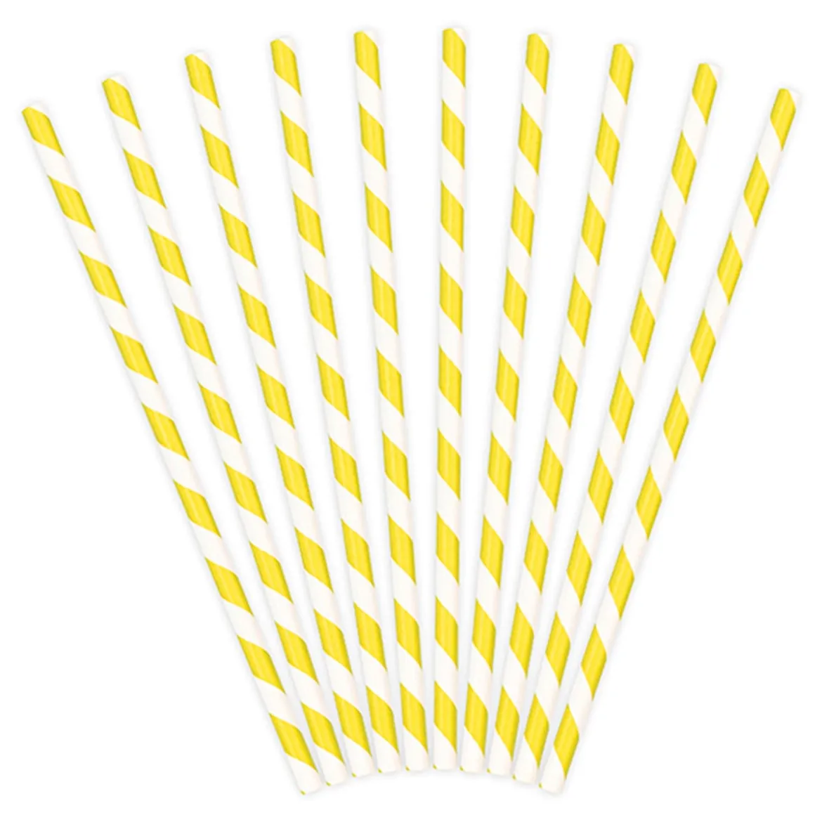 Röhrchen schräge Streifen Papier 10 Stück gelb weiß 19,5cm