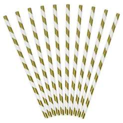 Röhrchen schräge Streifen Papier 10 Stück goldfarbig weiß 19,5cm